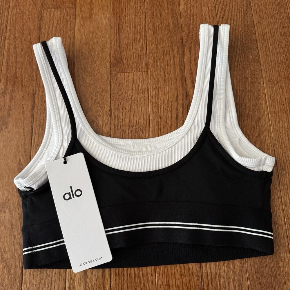 Alo Yoga Airbrush Better Together Bra Women’s Small Black White Padded Layer NWT - Picture 2 of 11